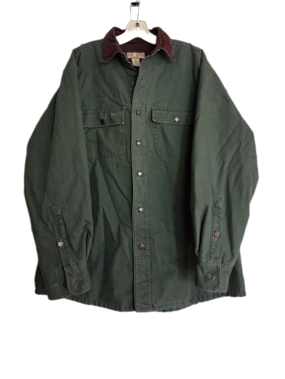 Sun River Olive Green Chore Coat Canvas Utility Outdoors Size Fleece Medium